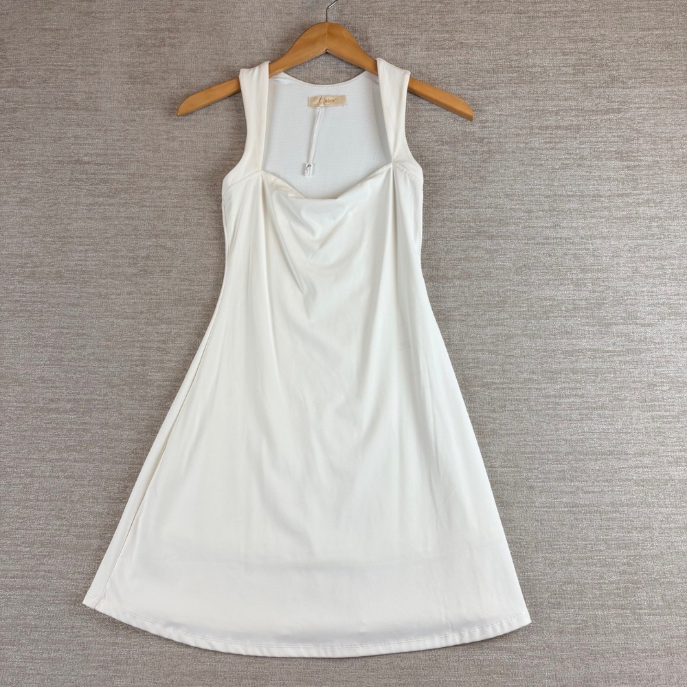 NEW Qinsen Square Neck Tennis Dress Women S Off White Sleeveless Athletic NWT